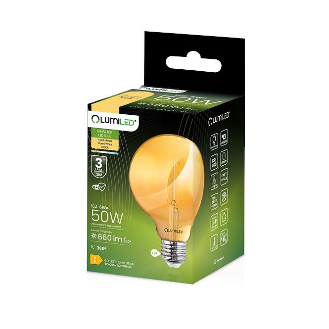 Žiarovka LED G95 filament 6W E27 660LM 2000K A,2