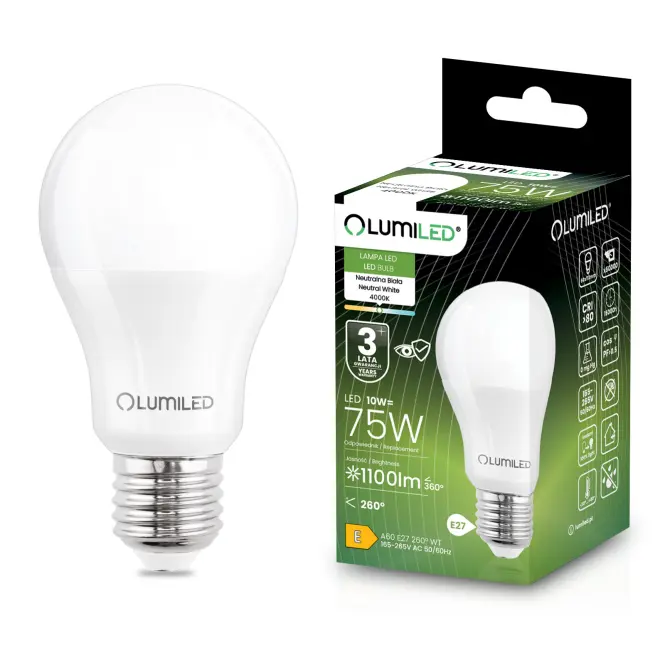 Žiarovka LED A60 10W 75W E27 1055LM 4000K
