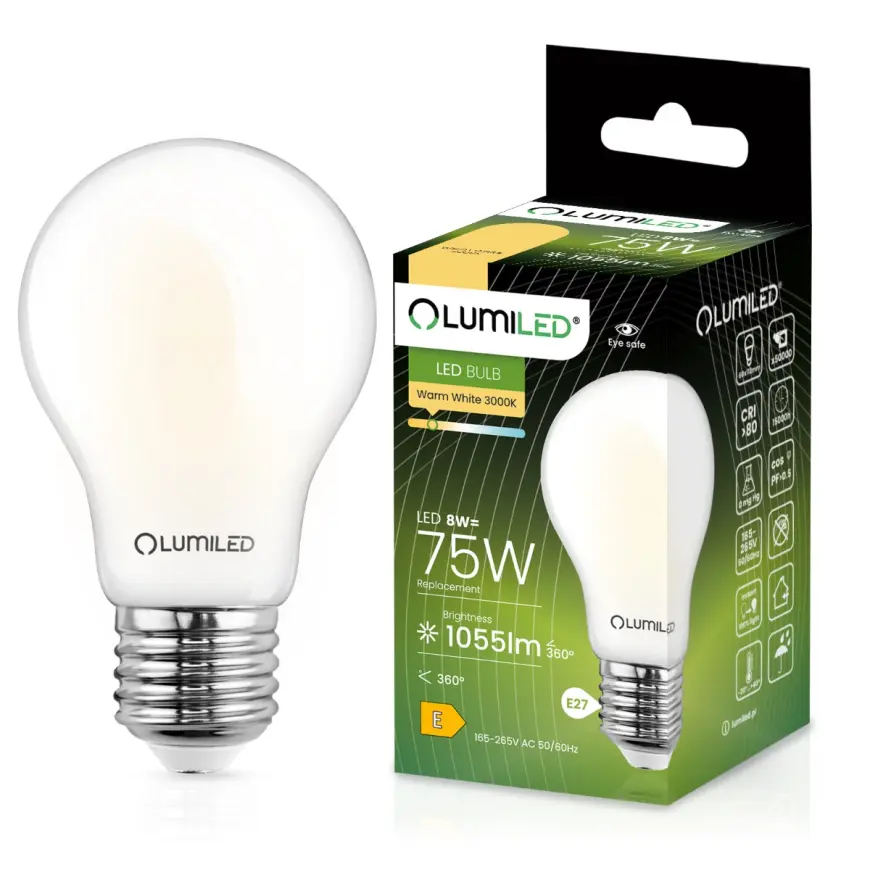 Žiarovka LED A60 FIL FR 8W 75W E27 1055LM 3000