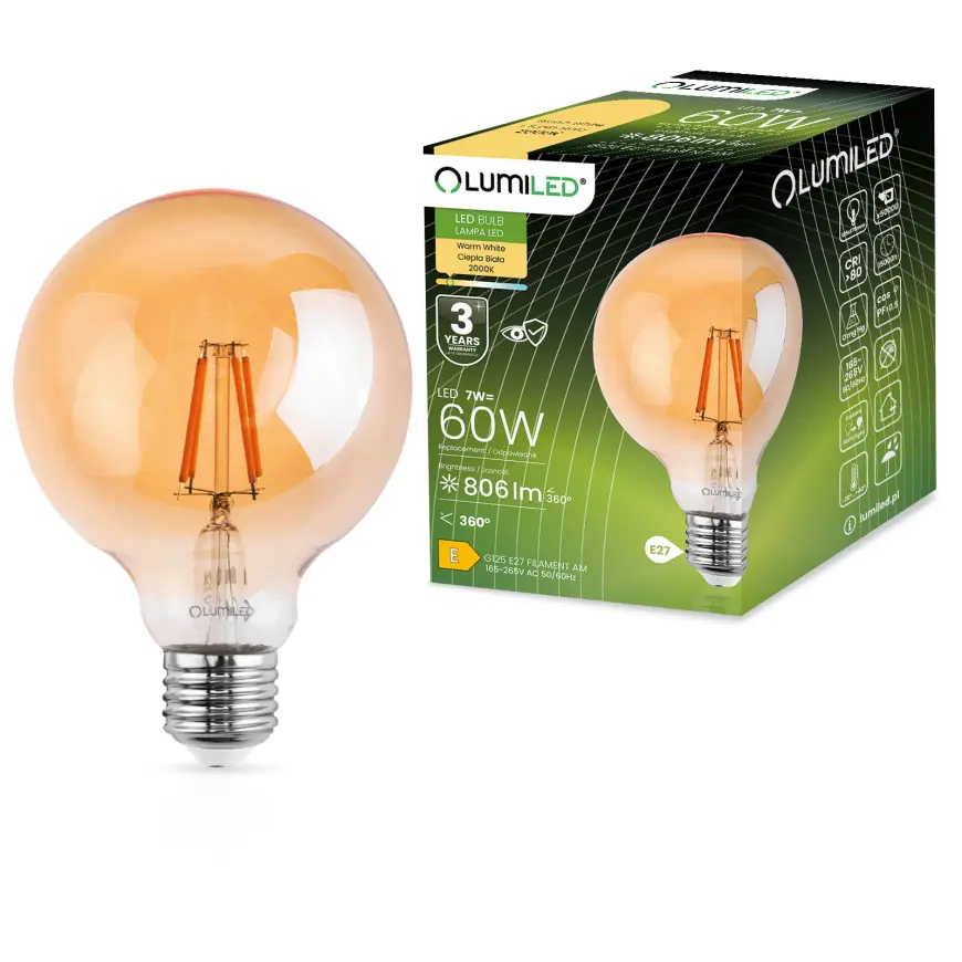 Žiarovka LED G125 filament 7W E27 806LM 2000K
