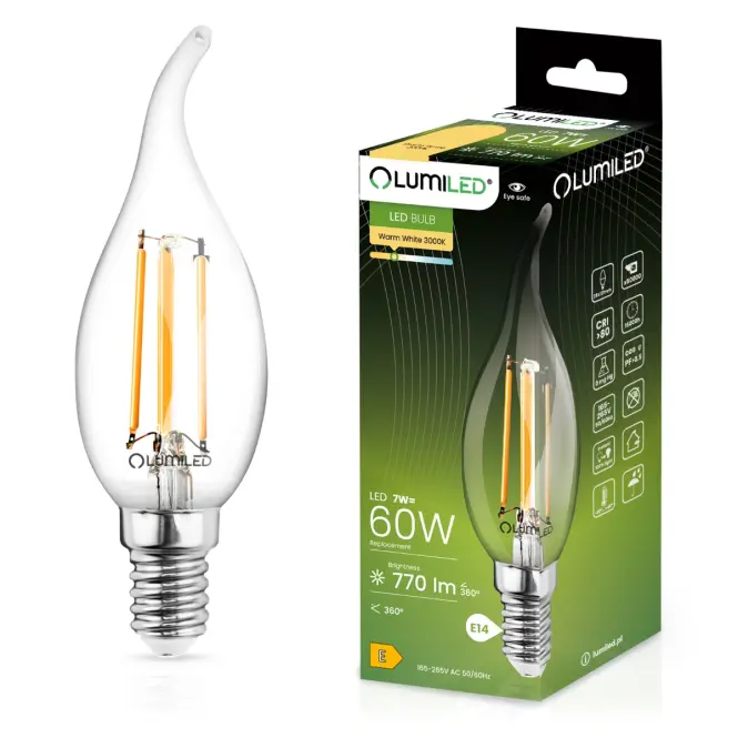 Žiarovka LED plameň FIL CL 7W E14 806LM 3000K,2