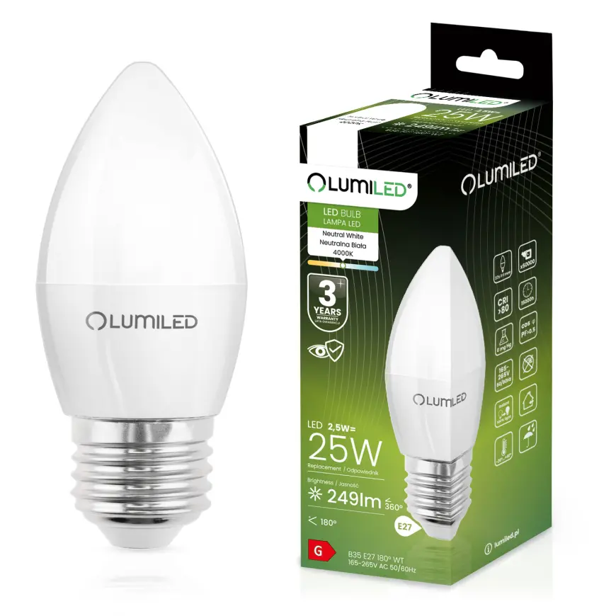Žiarovka LED sviečka 2,5W E27 249LM NB