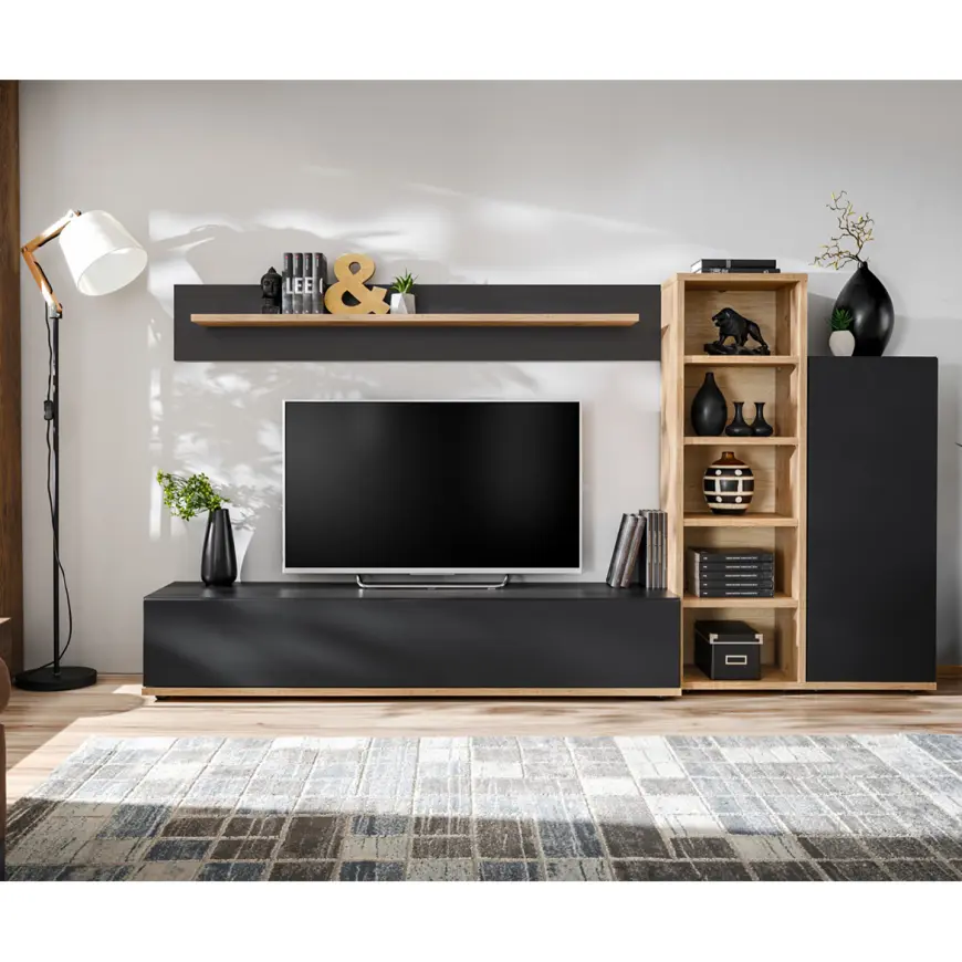 Obývacia stena Silk 3 Rzs Sk3 Dub Ribbeck/Čierna