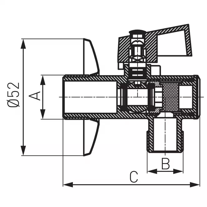 Rohový guľový ventil  1/2” x 3/4”  s rozetou a filtrom Z1234KF