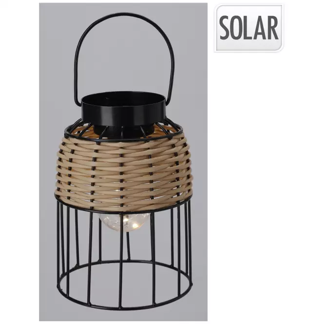 Solárny lampáš čierny 14,5x20cm ratan