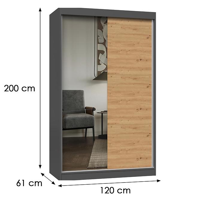 Skriňa Iga 120 Antracitt Artisan A/B - zrkadlo/bez zrkadla
