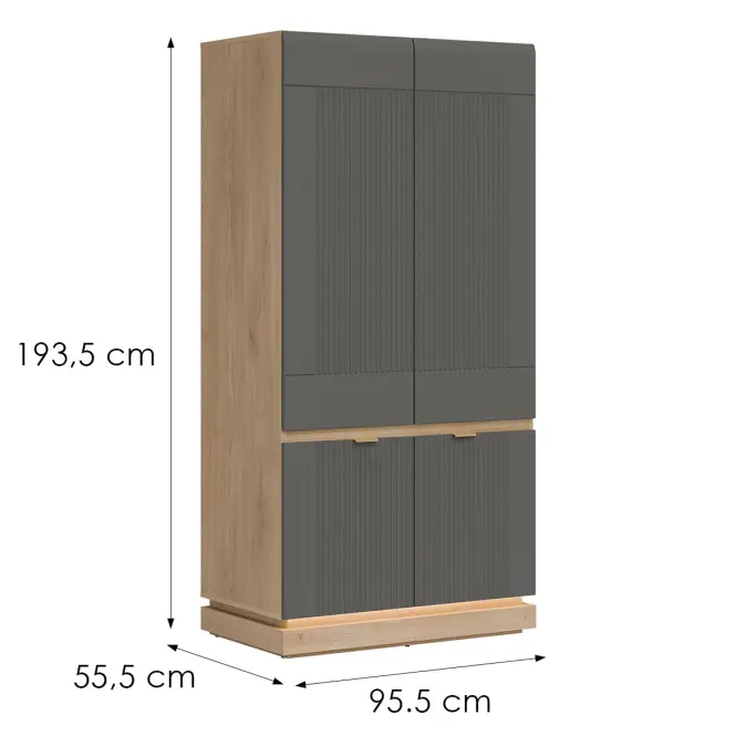 Skriňa Milton 95,5cm-dub/sivá, dvojdverová,2