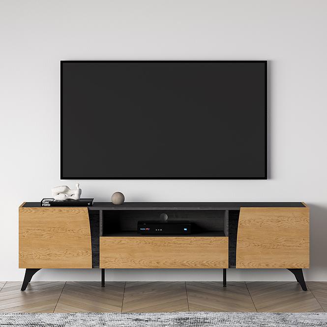 TV stolík Toscania 06 Dub Dune/Čierny popol/sklo