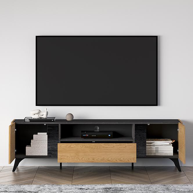 TV stolík Toscania 06 Dub Dune/Čierny popol/sklo