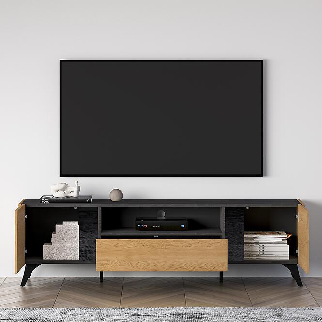TV stolík Toscania 06 Dub Dune/jaseň čierny/sklo