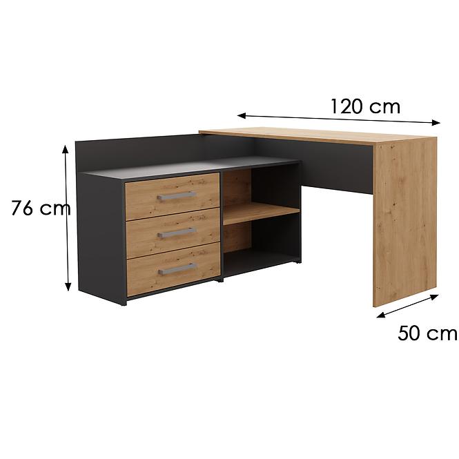 Rohový písací stôl  Dany Antracit Artisan Antracit