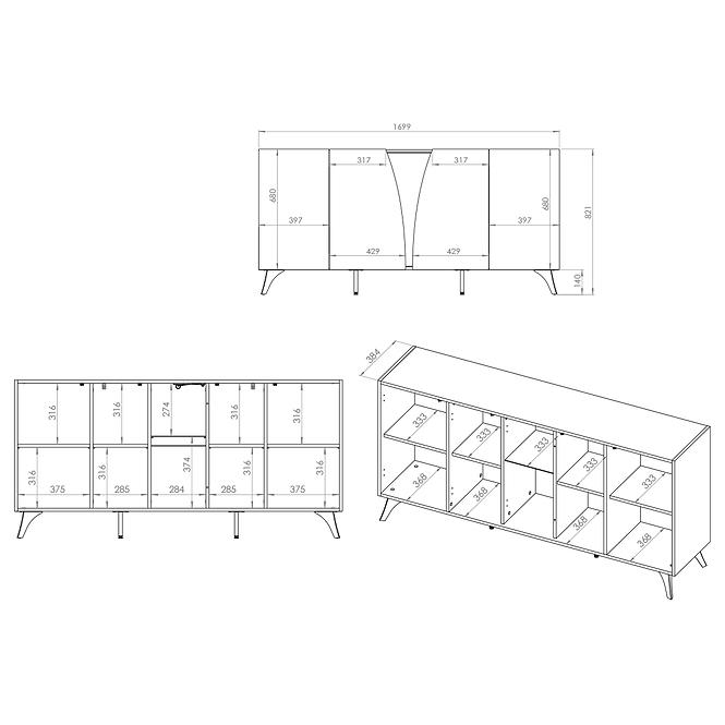 36LG+SYS TOSCANIA 04 KOMODA  DĄB  DUNE/JESION  CZARNY/SZKŁO