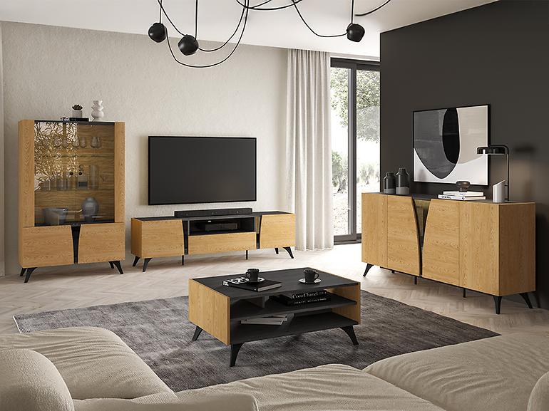 36LG+SYS TOSCANIA 04 KOMODA  DĄB  DUNE/JESION  CZARNY/SZKŁO