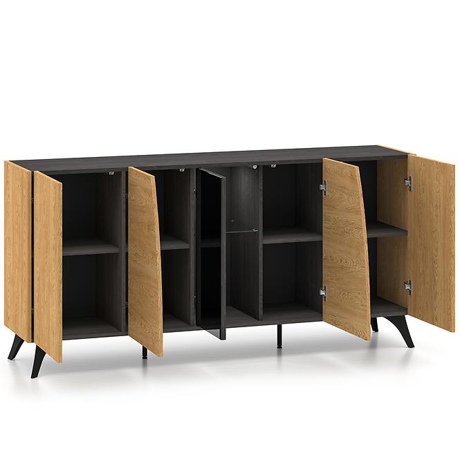 36LG+SYS TOSCANIA 04 KOMODA  DĄB  DUNE/JESION  CZARNY/SZKŁO