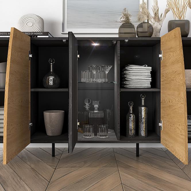 36LG+SYS TOSCANIA 04 KOMODA  DĄB  DUNE/JESION  CZARNY/SZKŁO