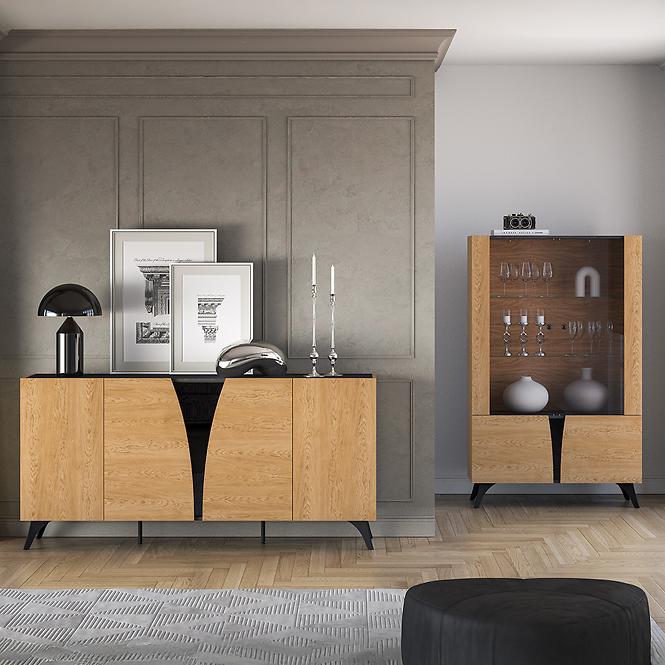 36LG+SYS TOSCANIA 04 KOMODA  DĄB  DUNE/JESION  CZARNY/SZKŁO