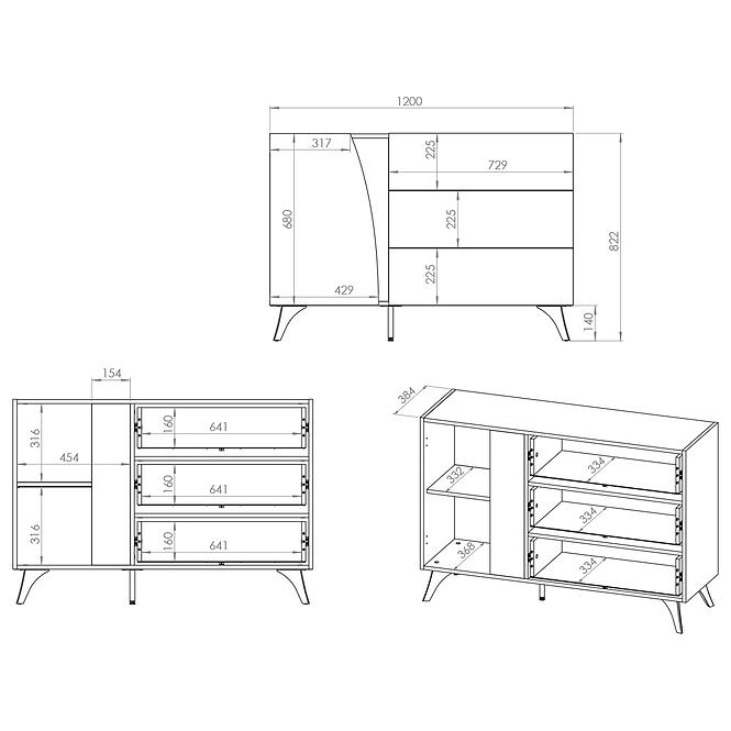36LG+SYS TOSCANIA 05 KOMODA  DĄB  DUNE/JESION  CZARNY/SZKŁO,7