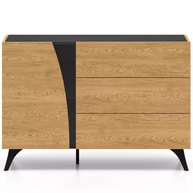 36LG+SYS TOSCANIA 05 KOMODA  DĄB  DUNE/JESION  CZARNY/SZKŁO