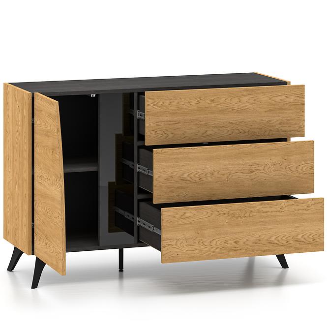 36LG+SYS TOSCANIA 05 KOMODA  DĄB  DUNE/JESION  CZARNY/SZKŁO