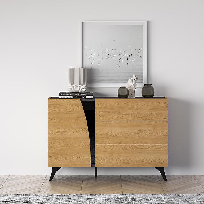 36LG+SYS TOSCANIA 05 KOMODA  DĄB  DUNE/JESION  CZARNY/SZKŁO