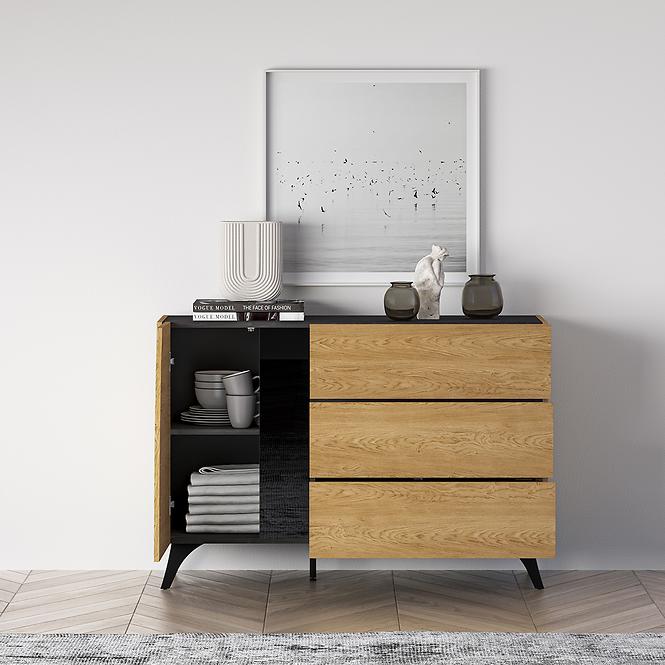 36LG+SYS TOSCANIA 05 KOMODA  DĄB  DUNE/JESION  CZARNY/SZKŁO