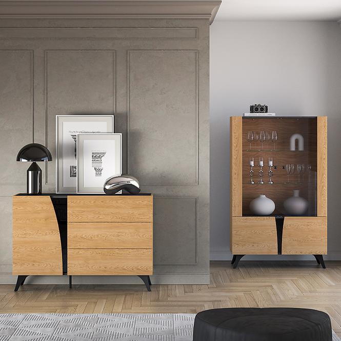 36LG+SYS TOSCANIA 05 KOMODA  DĄB  DUNE/JESION  CZARNY/SZKŁO
