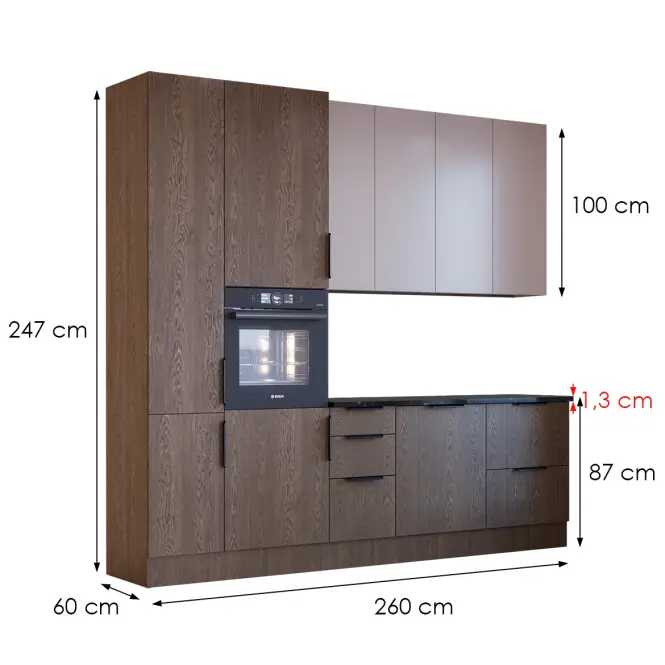 Kuchynská linka Luxeo 260 Baltic Storm/Beige Set 3,3