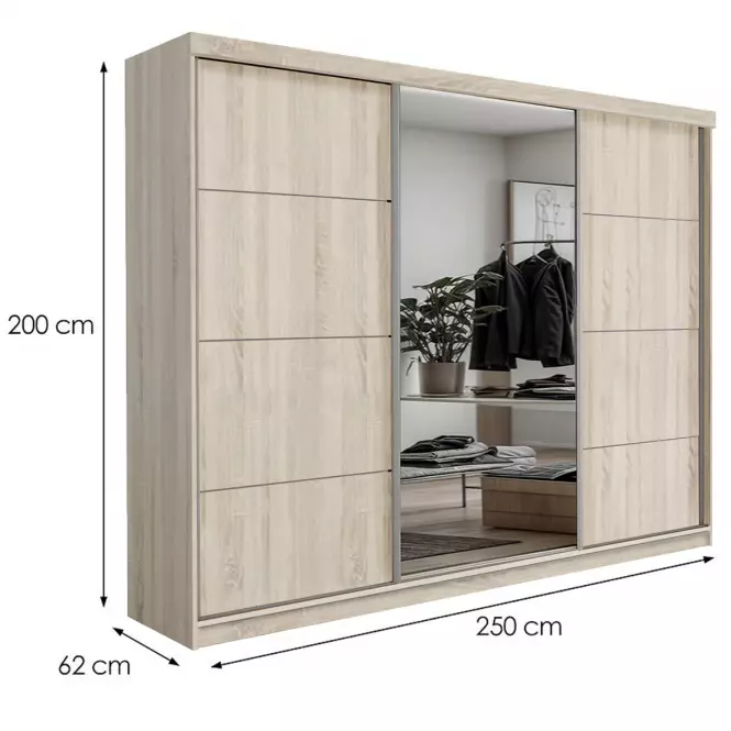 Skriňa Palermo 250 Sonoma+Zrkadlo