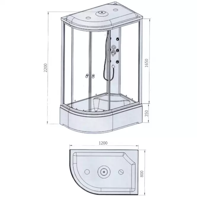 Hydromasážný box Kaja Pravý 120/80 W.B. 5-El.
