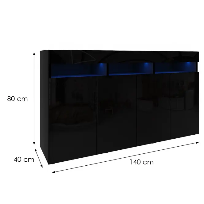 Komoda Izumi 140 BL čierna mat/lesk