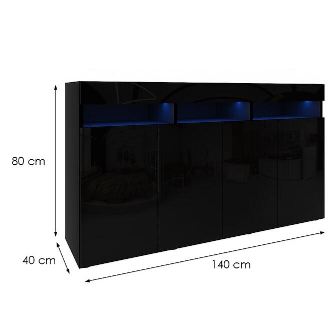 Komoda Izumi 140 BL čierna mat/lesk