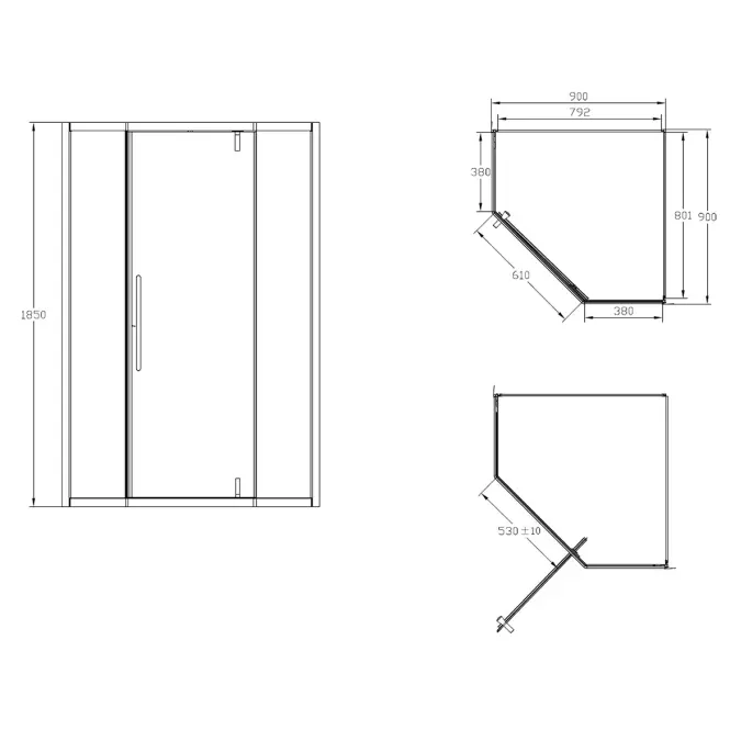 Sprchový kút päťuholníkový Elize 90x90 black,2