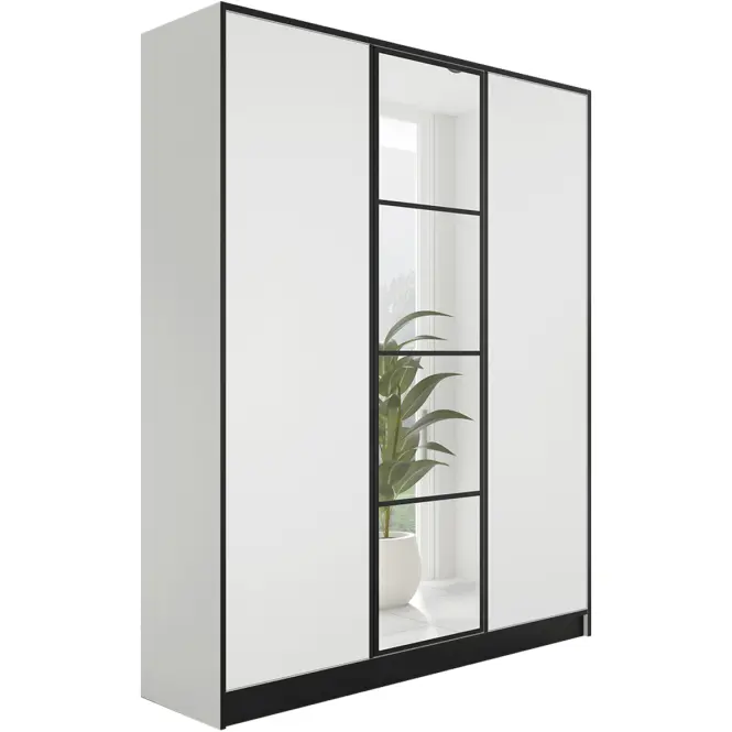 Skriňa Eden 157 cm so zrkadlom – biela, trojdverová