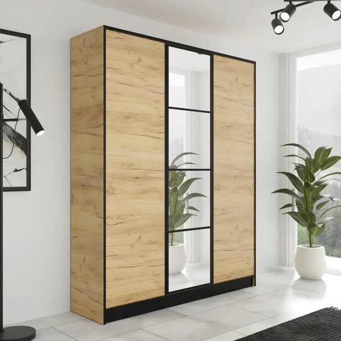 Skriňa Eden 157 cm so zrkadlom – dub craft zlatý, trojdverová