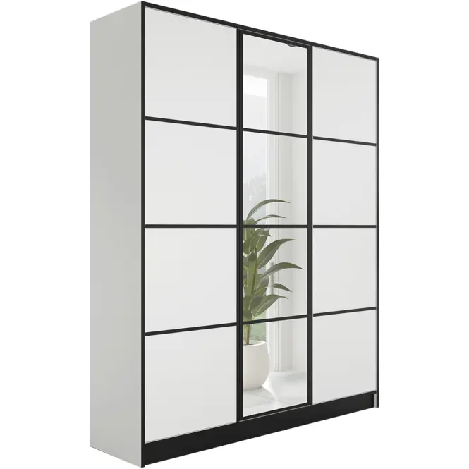 Skriňa Eden 157 cm so zrkadlom – biela, trojdverová