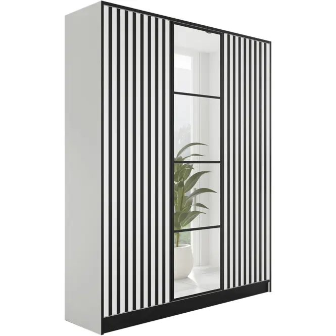 Skriňa Eden 157 cm so zrkadlom – biela, trojdverová