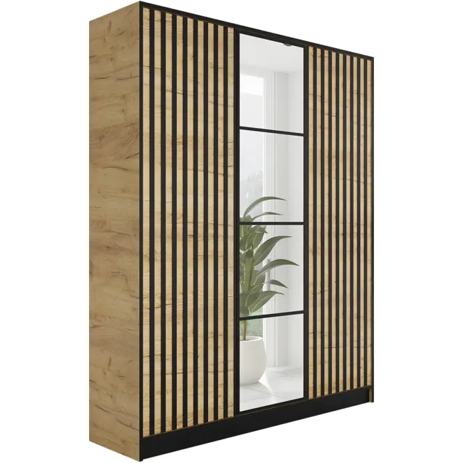 Skriňa Eden 157 cm so zrkadlom – dub craft zlatý, trojdverová