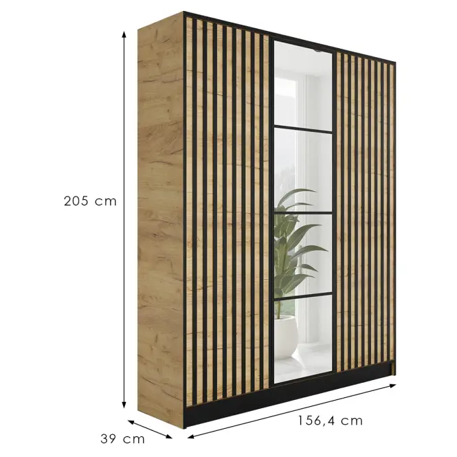 Skriňa Eden 157 cm so zrkadlom – dub craft zlatý, trojdverová