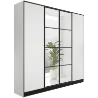 Skriňa Eden 207 cm so zrkadlom – biela, štvordverová