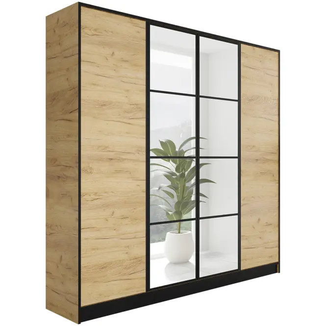 Skriňa Eden 207 cm so zrkadlom – dub craft zlatý, štvordverová