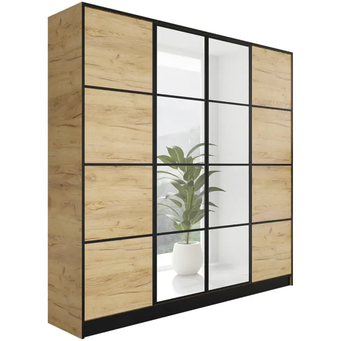 Skriňa Eden 207 cm so zrkadlom – dub craft zlatý, štvordverová