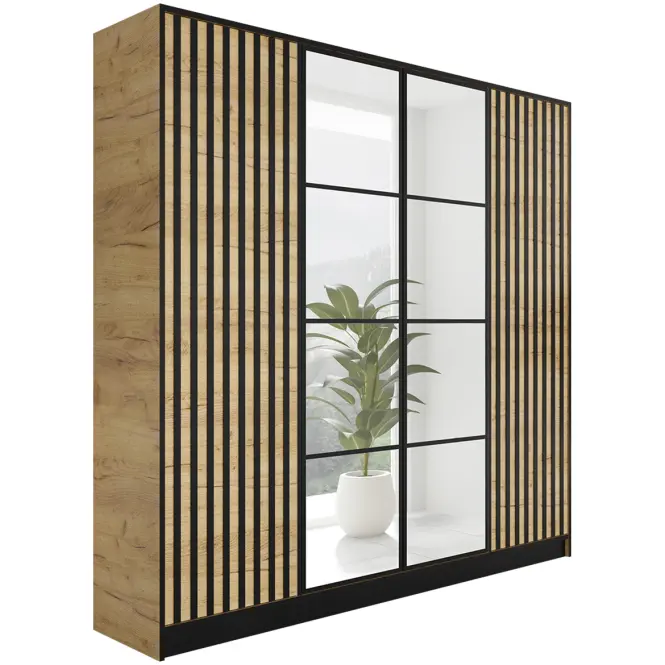 Skriňa Eden 207 cm so zrkadlom – dub craft zlatý, štvordverová