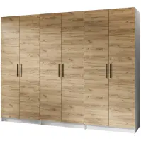 Skriňa Gold 234 cm – biela/dub craft zlatý, šesťdverová