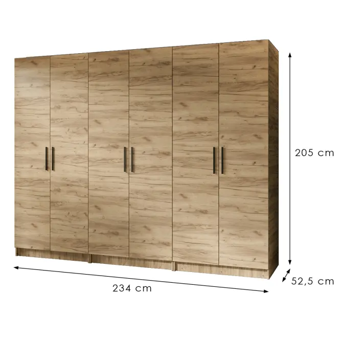 Skriňa Gold 234 cm – dub craft zlatý, šesťdverová