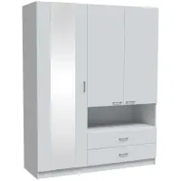 Skriňa Delta 160cm so zrkadlom – biela, trojdverová, zásuvky
