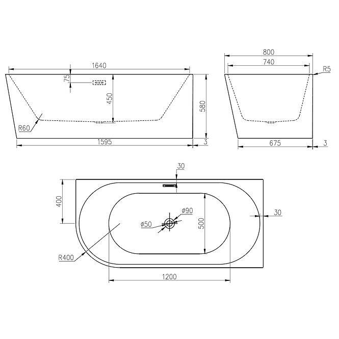Voľne stojaca vaňa Nox Black 170x80x58 pravý