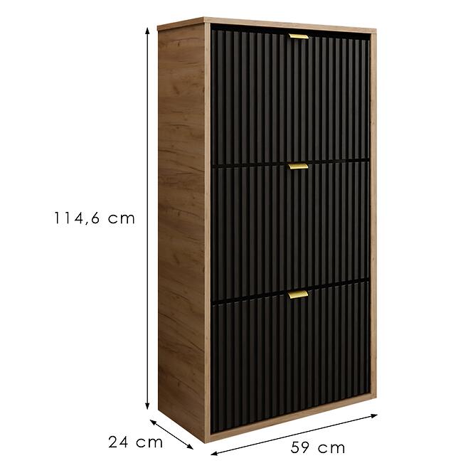 Skrinka na topánky Laro I Stojaci Craft/Čierna/ Zlatý