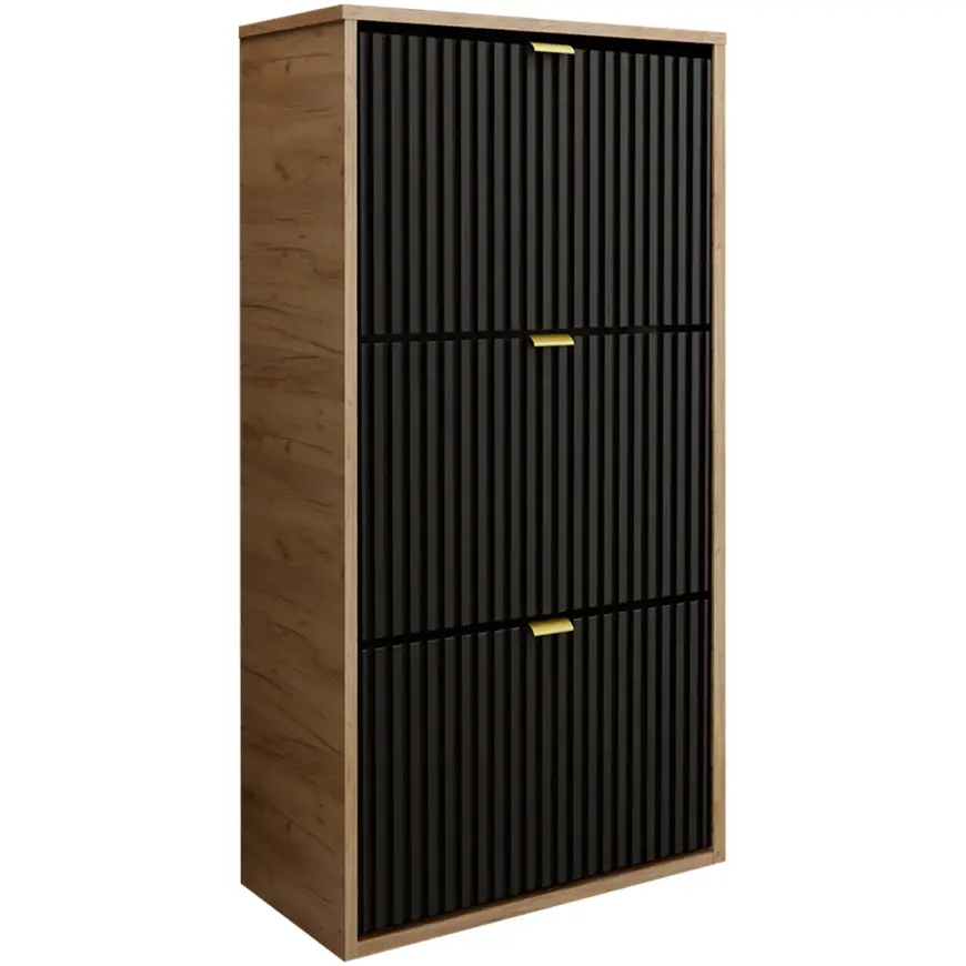 Skrinka na topánky Laro I závesná Craft/Čierna/ Zlatý
