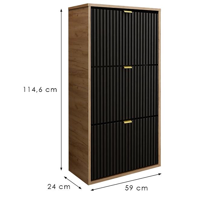 Skrinka na topánky Laro I závesná Craft/Čierna/ Zlatý,2