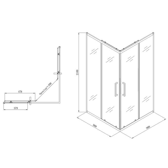 Sprchový kút Atlas 90x90x210 chróm,3